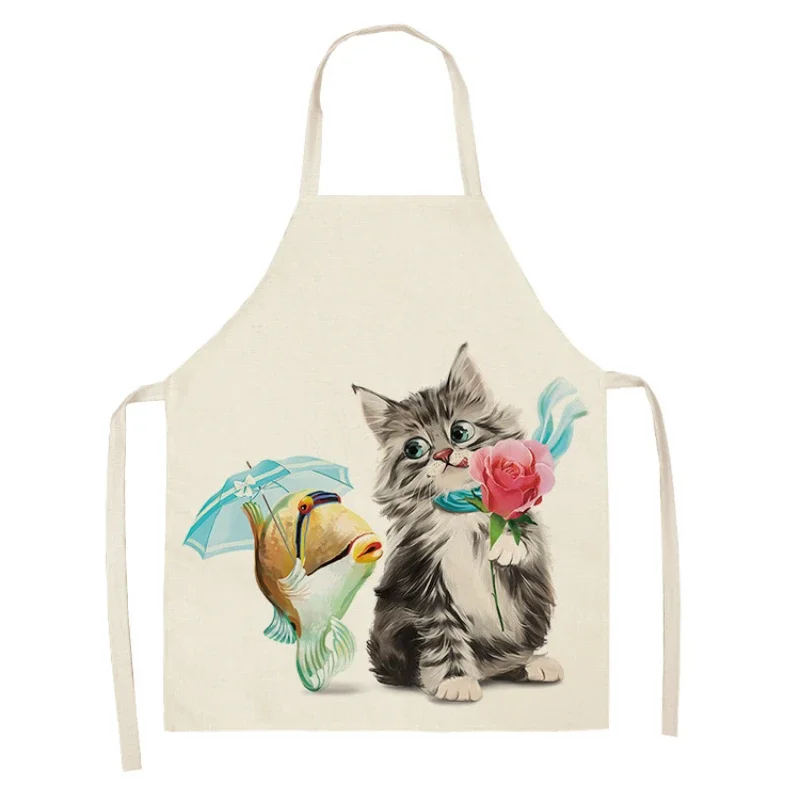 Geometric Cute Cat Pattern Apron Kitchen Chef Home Cooking Bakery Parent-child Linen Cleaning Anti-fouling Accessories Bib