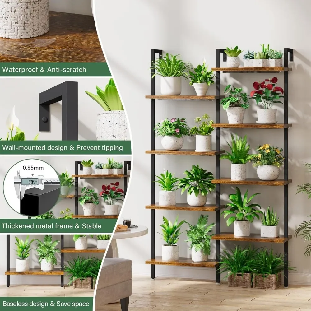 Groot op de muur gemonteerd indoor plantenrek met groeilampen, groot metaal, geschikt voor een verscheidenheid aan kamerplanten, 8-laags, 63 in