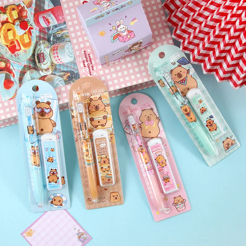 1Set Cartoon Capybara Mechanical Pencil Set Cute Drawing Automatic Pencil Set Office School Supplies Student Stationery Gifts