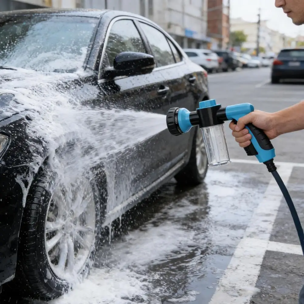 Car Wash Foam High Pressure Garden Hose Nozzle with Soap Dispenser Foam Sprayer with 8 Adjustable Spray Modes for Car Washing Ge