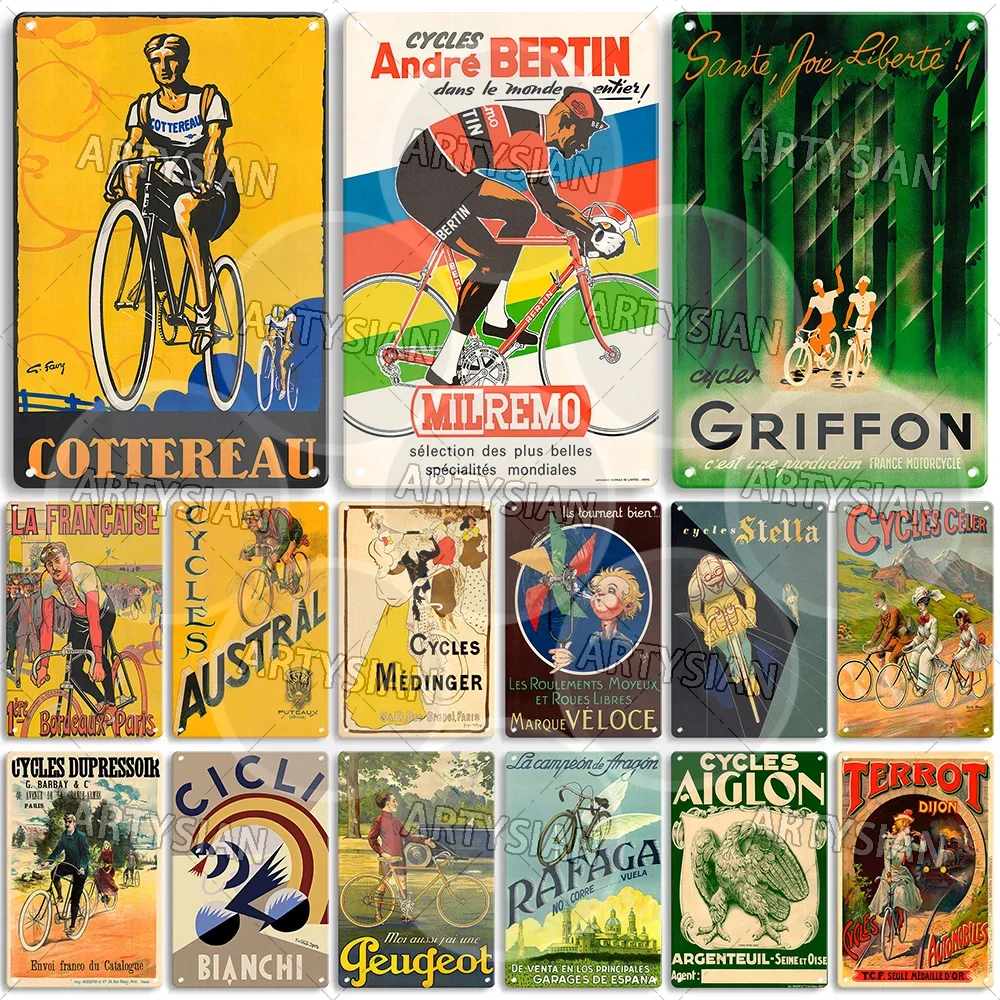 France Art Nouveau Metal Sign Bicycle Ads Poster Peugeot Griffon Ráfaga Carmen Cycles Aiglon Terrot Tnomed André Bertin Milremo