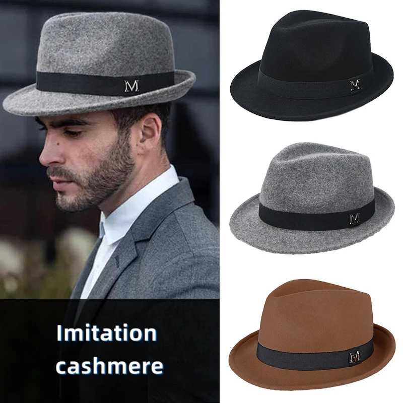 

Men's Autumn/Winter Jazz Fedora - Daily Wear British Style Faux Cashmere Hat (54-58cm) with Small Brim