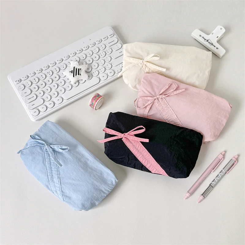 Sweet Bow Pencil Case For Student Korean Bow Pencil Pouch Large Capacity Stationery Storage Bag School Supplies Cosmetic Bag