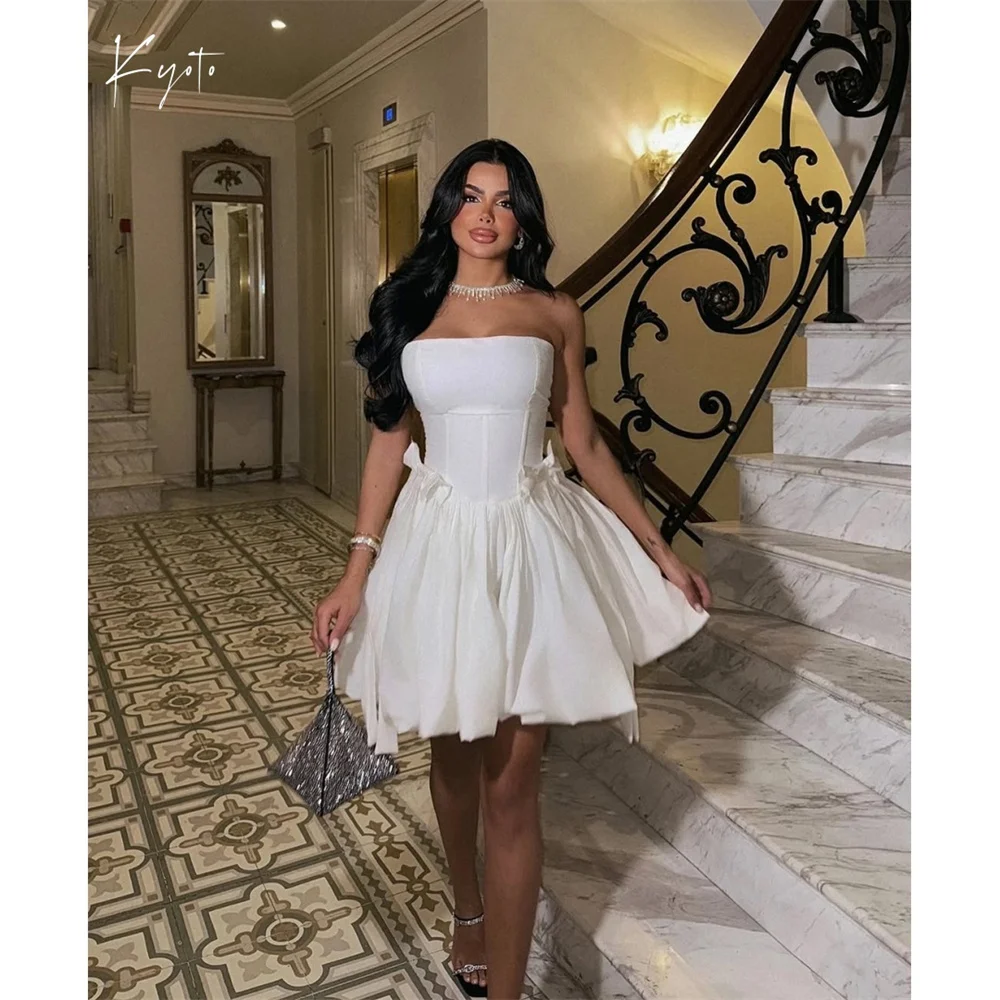 

Kyoto White Bow Ball Gown Wedding Dresses Knee-Length Customized فساتين سهرات Off Shoulder Elegant vestido de gala noche mujer