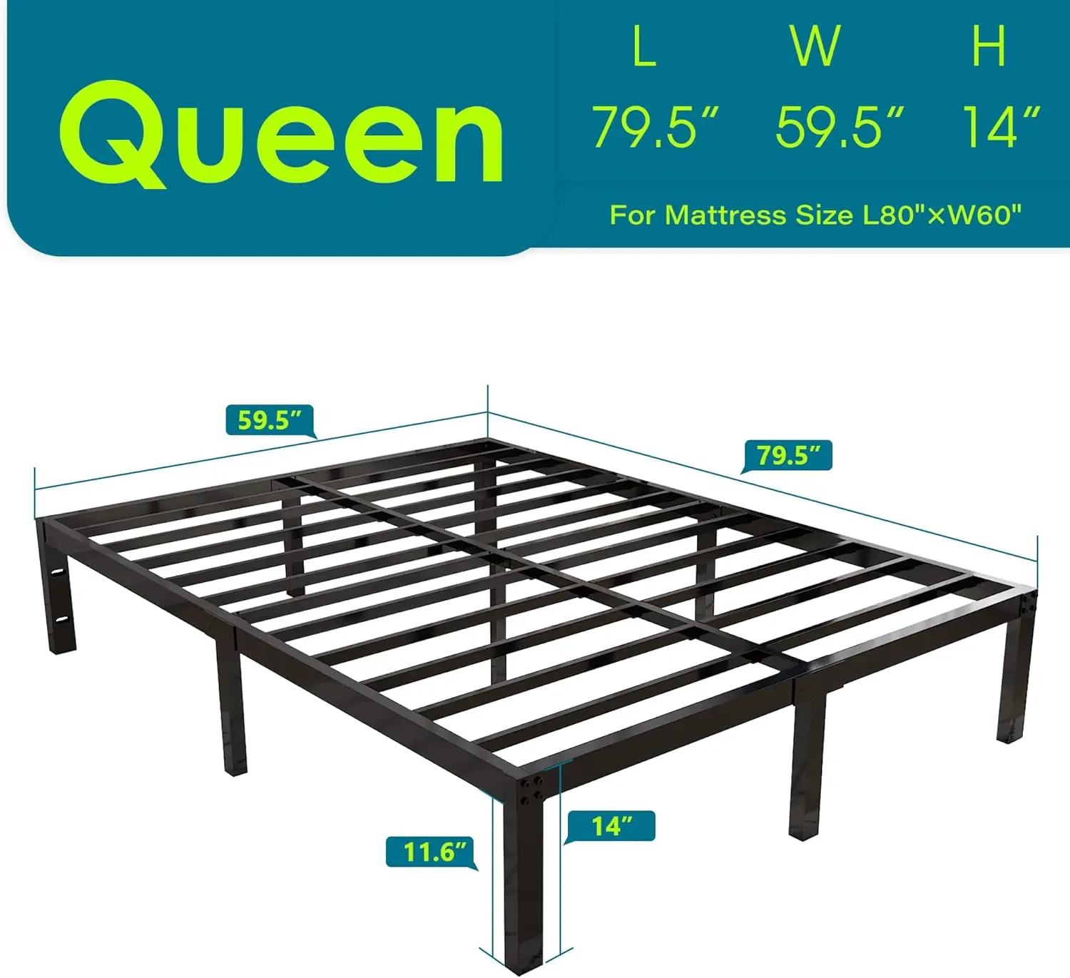 Duty Support Basic Bed Frame/Mattress Foundation/Box Spring Replacement/Steel Slat Platform/Easy to Assemble/with Storage/Noise