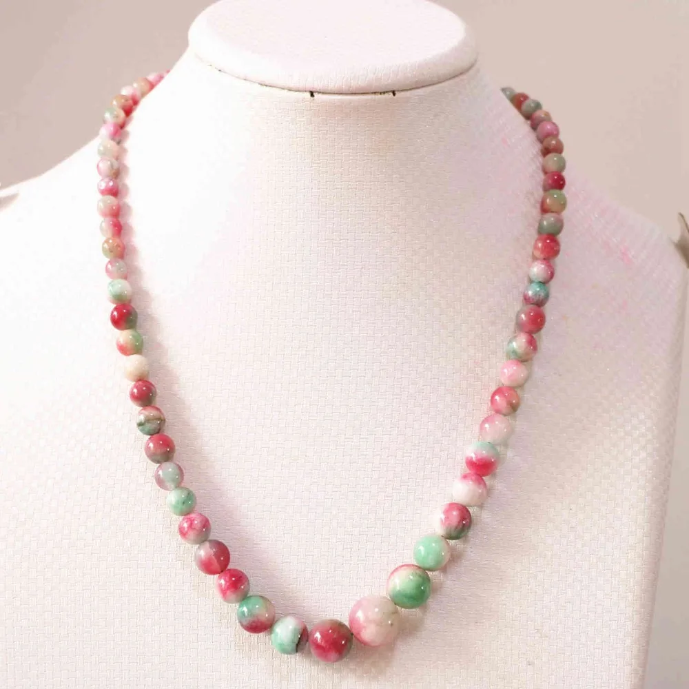 

Multiclor chalcedony jades stone 6-14mm round beads new diy necklace 18"