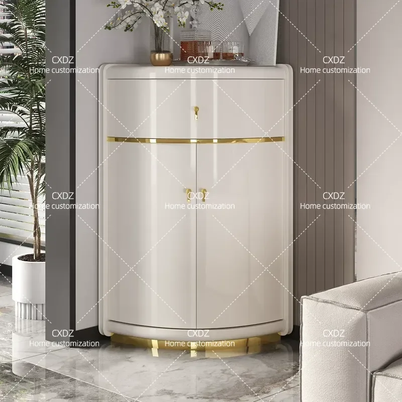 Living room cream wind corner wine cabinet corner cabinet light luxury high-end triangle cabinet corner locker glass display