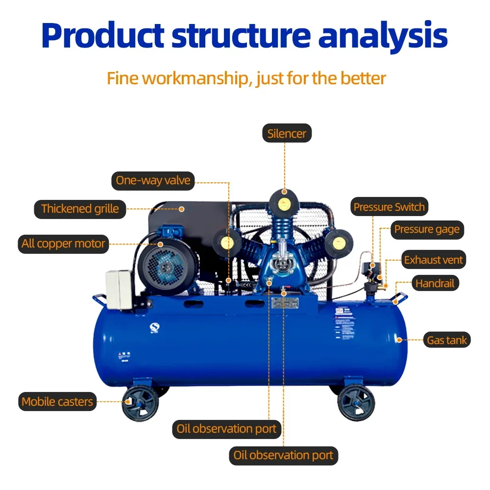 

Компрессор машинного оборудования Воздушные компрессоры для дайвинга высокого давления 29 л 8 бар 1/2 л.с. 3-цилиндровый воздушный компрессор с ременным приводом