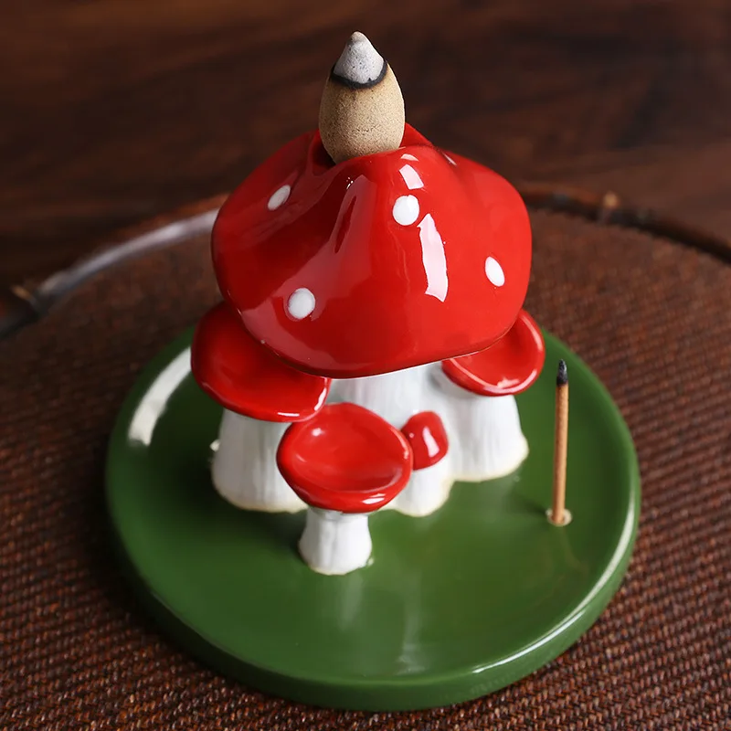 1pc,Handicraft Lovely Mushroom Waterfall Backflow Incense Burner Incense Stick Holder Censer Home Decor (Without Incense）