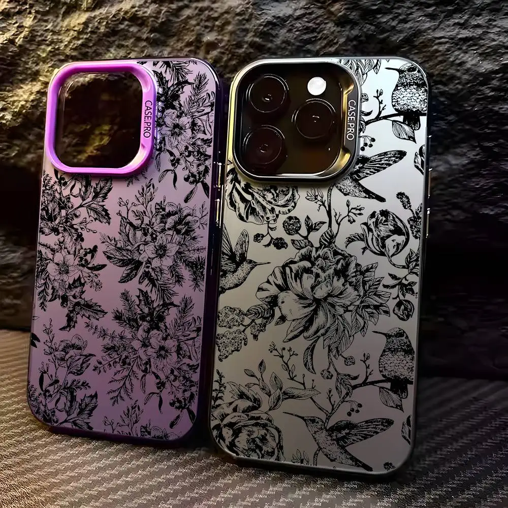

Retro Flowers Luxury Fashion Phone Case For IPhone 16 15 14 13 12 11 Plus Pro Max Multicolor Laser Shockproof Funda Cover