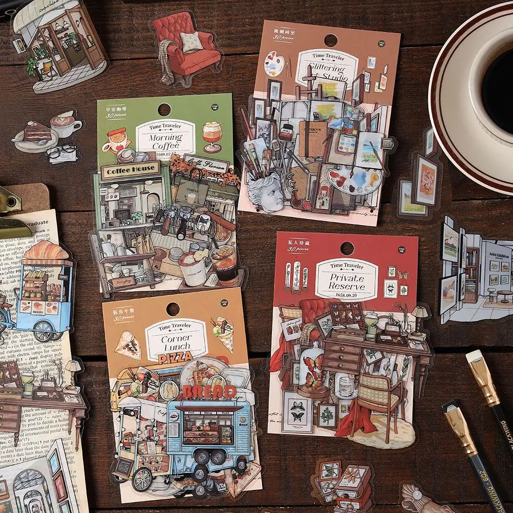 30 pcs/1 Lot Kawaii เครื่องเขียนสติกเกอร์ Time Traveler Diary Planner ขยะ Journal ตกแต่ง Scrapbooking DIY CRAFT สติกเกอร์