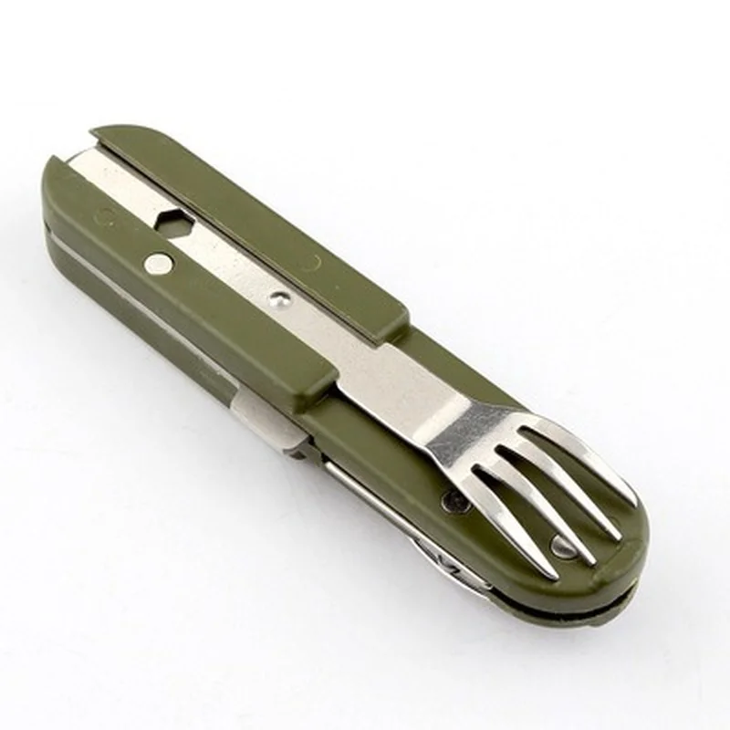 Bottle Opener Flatware Tableware Travel Kit Army Green Folding Portable Stainless Steel Camping Picnic Cutlery Knife Fork Spoon