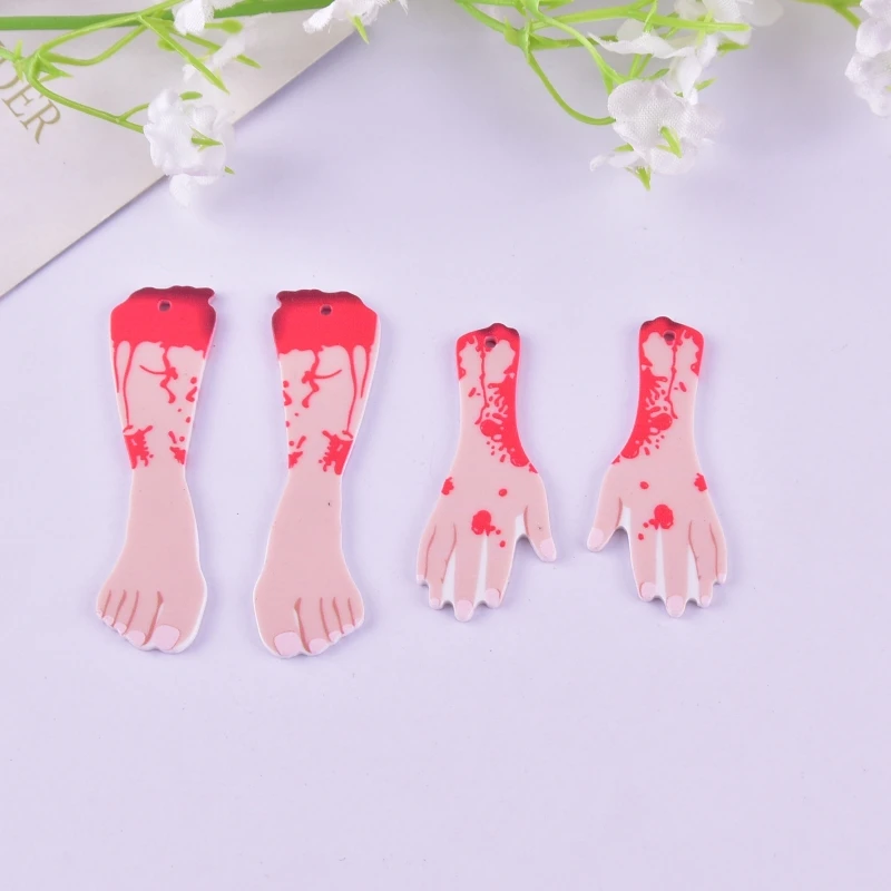10pcsHalloween Bloody Hand and Foot Breaks Acrylic Charms Pendant for Women DIY Jewelry Making