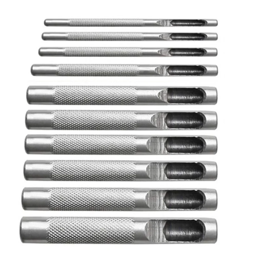 10pcs Leather Hole Punching Tools Hollow Drilling Puncher Kit  1-10mm  Leather Craft Working For Belt Watch Band Punch Tool