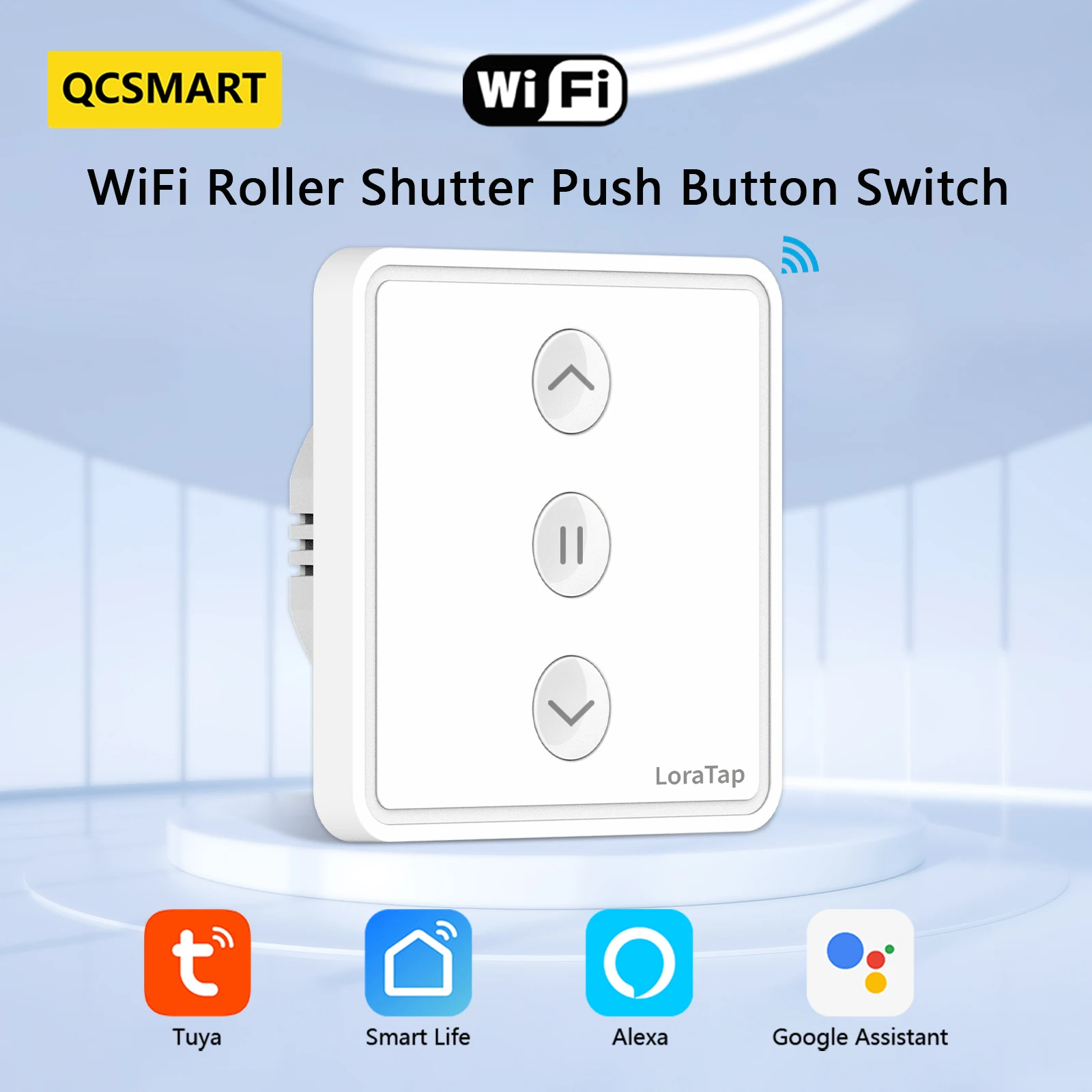 

QCSMART Roller Shutter Blinds 79*79 Push Curtains Button Switch Tuya Smart Life Connected WiFi Voice Control Alexa Google Home