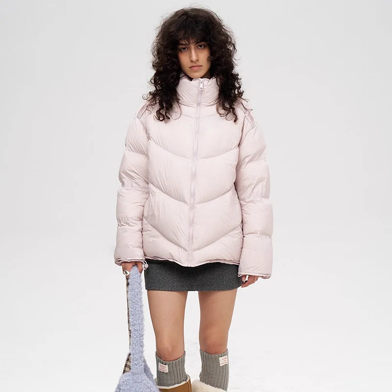 2025 Winter Mode Hoge Pluizige Brood Jas Jas 90 Witte Eendendons Bladerdeeg Donsjack Vrouwen Stand Kraag Jas