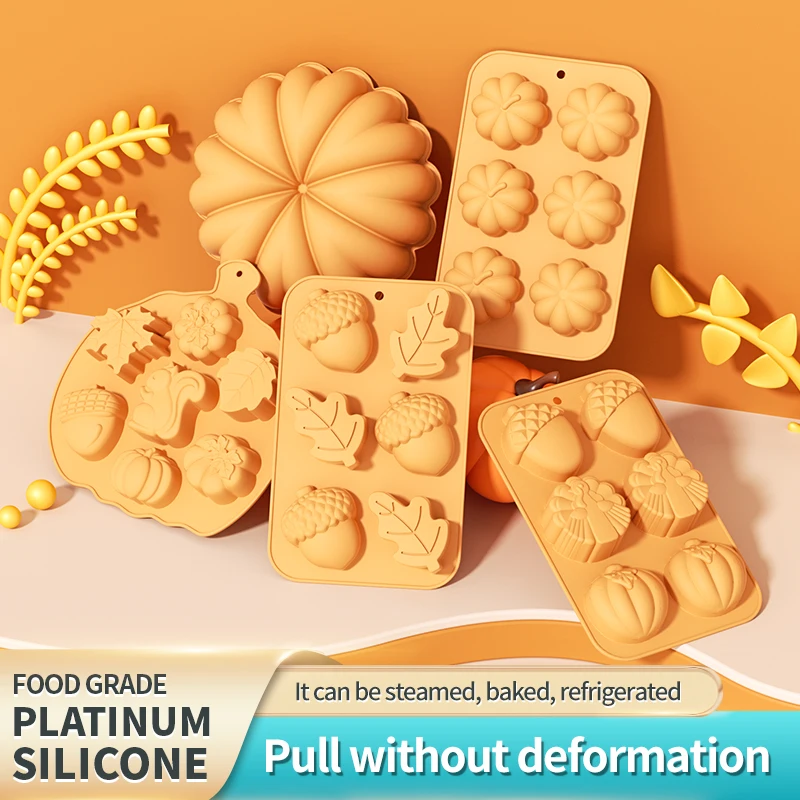 Best Sellers  Thanksgiving Themed Silicone Cake Molds Autumn Pumpkin Maple Leaves Mould Baking Tools for Mousse OH341-LJX