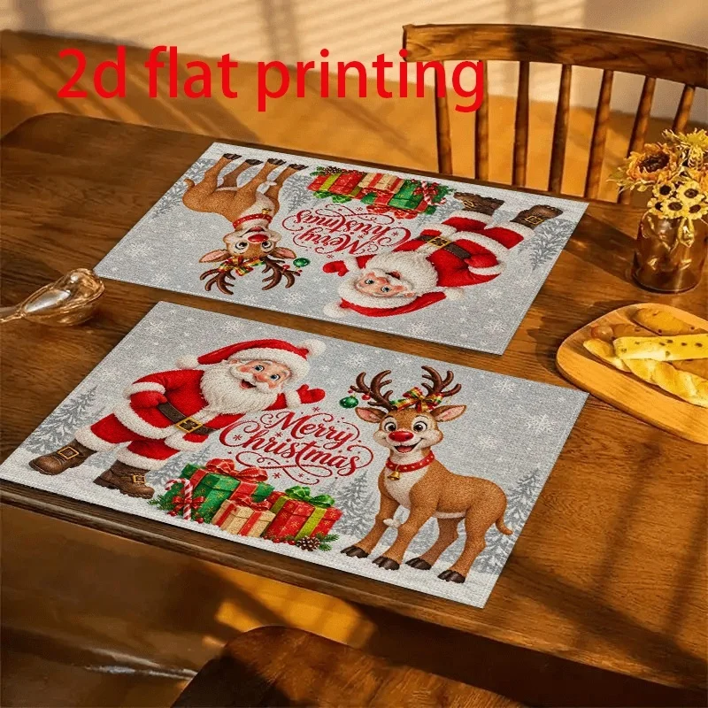 Shiny Christmas Bauble Pine Cone Ribbon Snowflake Print Table Mat Glitter Effect Winter Xmas Dining Table Decoration