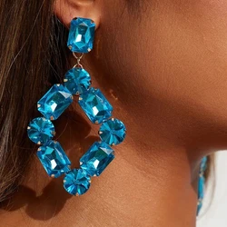 Stonefans Geometry Crystal Dangle Earrings Stud Accessories for Women Exaggerate Rhinestone Statement Earrings 2023 Blue Jewelry