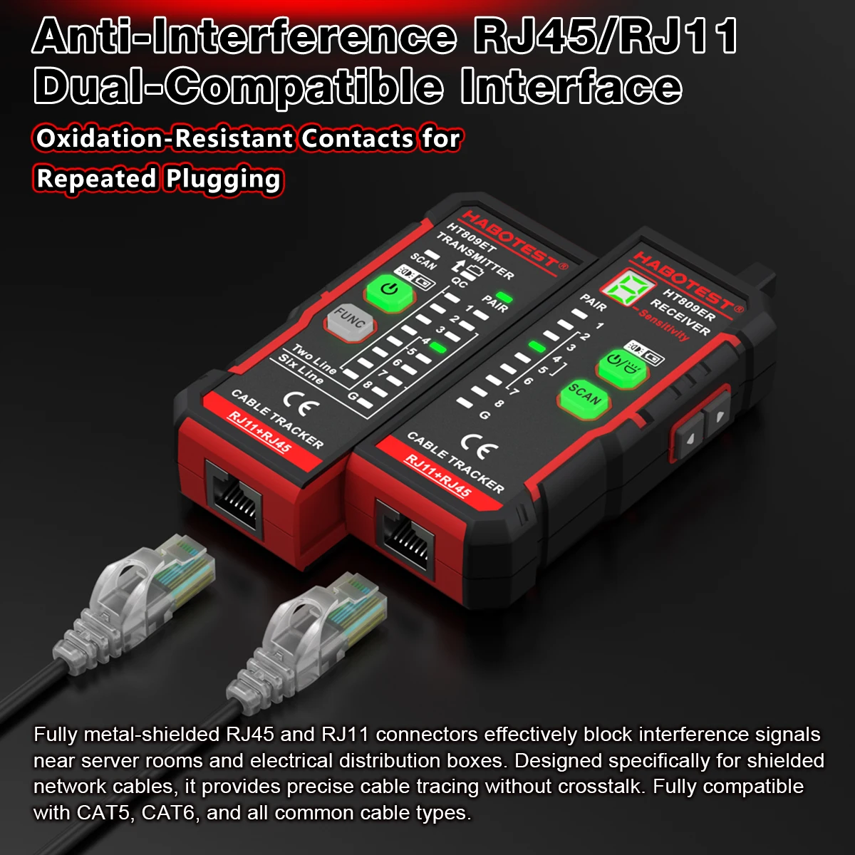 HABOTEST Kabeltester HT809A RJ45 RJ11 Ethernet-Leitungsfinder CAT5 VFL Glasfaser-Fehlerdetektor mit Geräuschunterdrückung – Detail 10