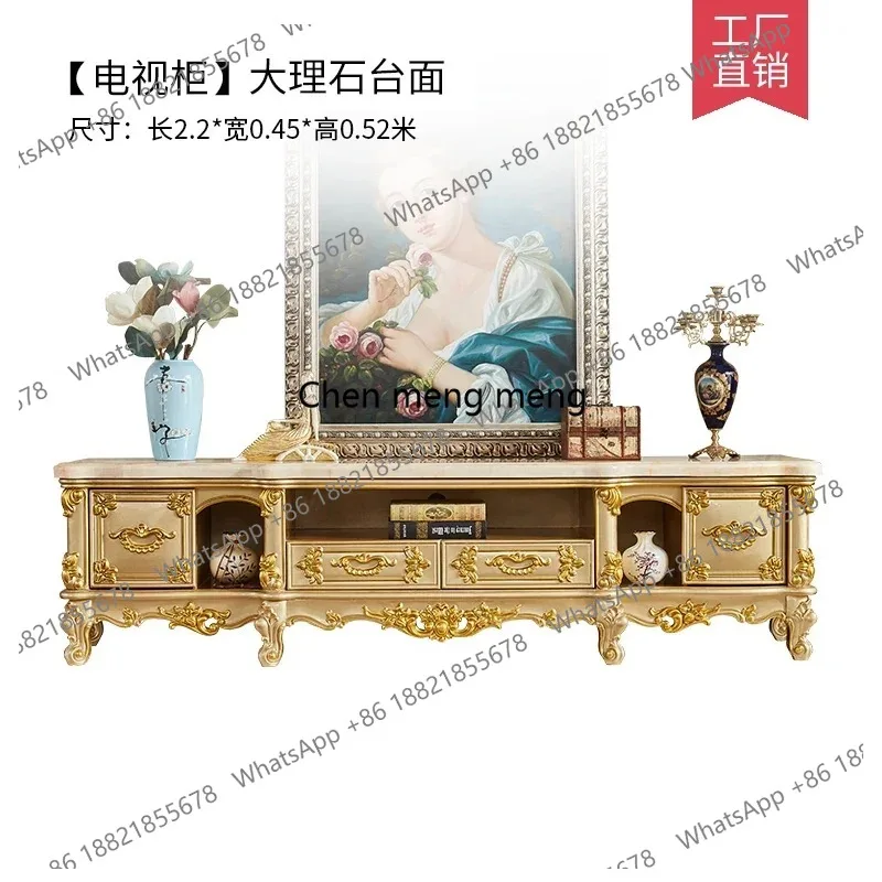 European luxury all-solid wood TV cabinet coffee table combination large apartment marble floor cabinet living room furniture
