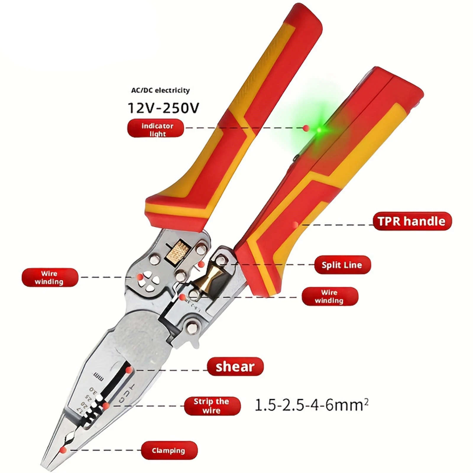 3CR13 Multifunctional Wire Stripper w/ Voltage Tester Live/Neutral Wire Detector Breakpoint Finder 10-14AWG Cable Cutter Twister