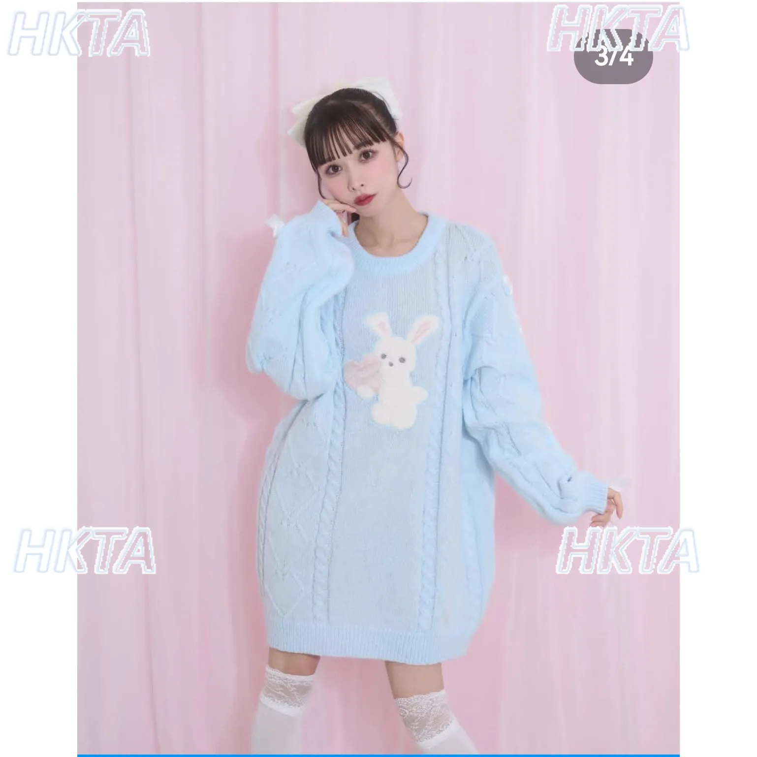 Estilo japonés Patchwork dibujos animados lindo conejo esponjoso suéter de punto vestido de mujer 2025 invierno nuevo dulce Lolita suéteres de longitud media