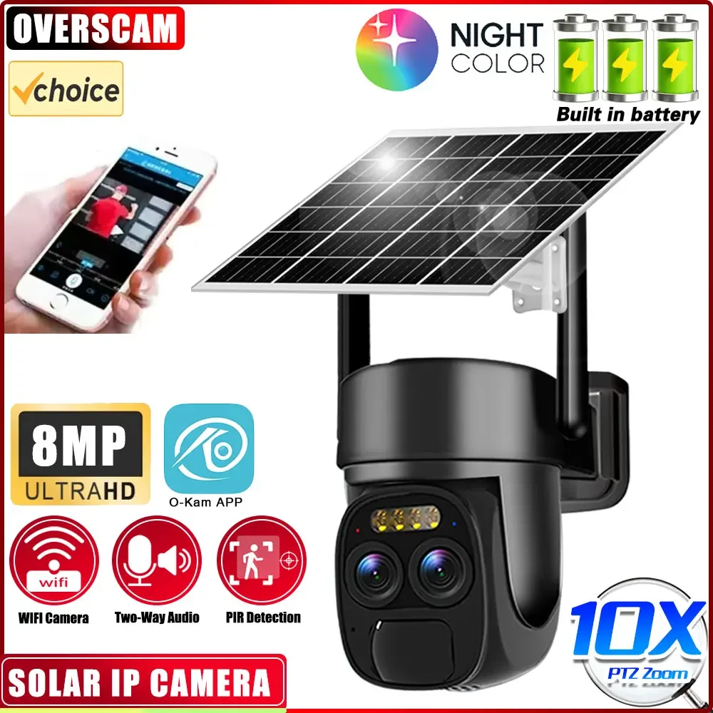 

8MP Wifi PTZ Solar Security IP Camera Wireless Outdoor 4K Dual Lens 10x Zoom Auto Tracking CCTV Surveillance O-Kam App Camera