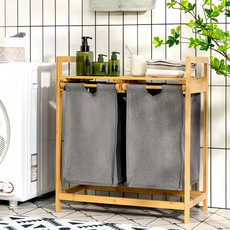 

Oxford Fabric Laundry Basket with Lid, Foldable Waterproof Clothes Hamper, Minimalist Bamboo-Style Dirty Bin for Bedroom