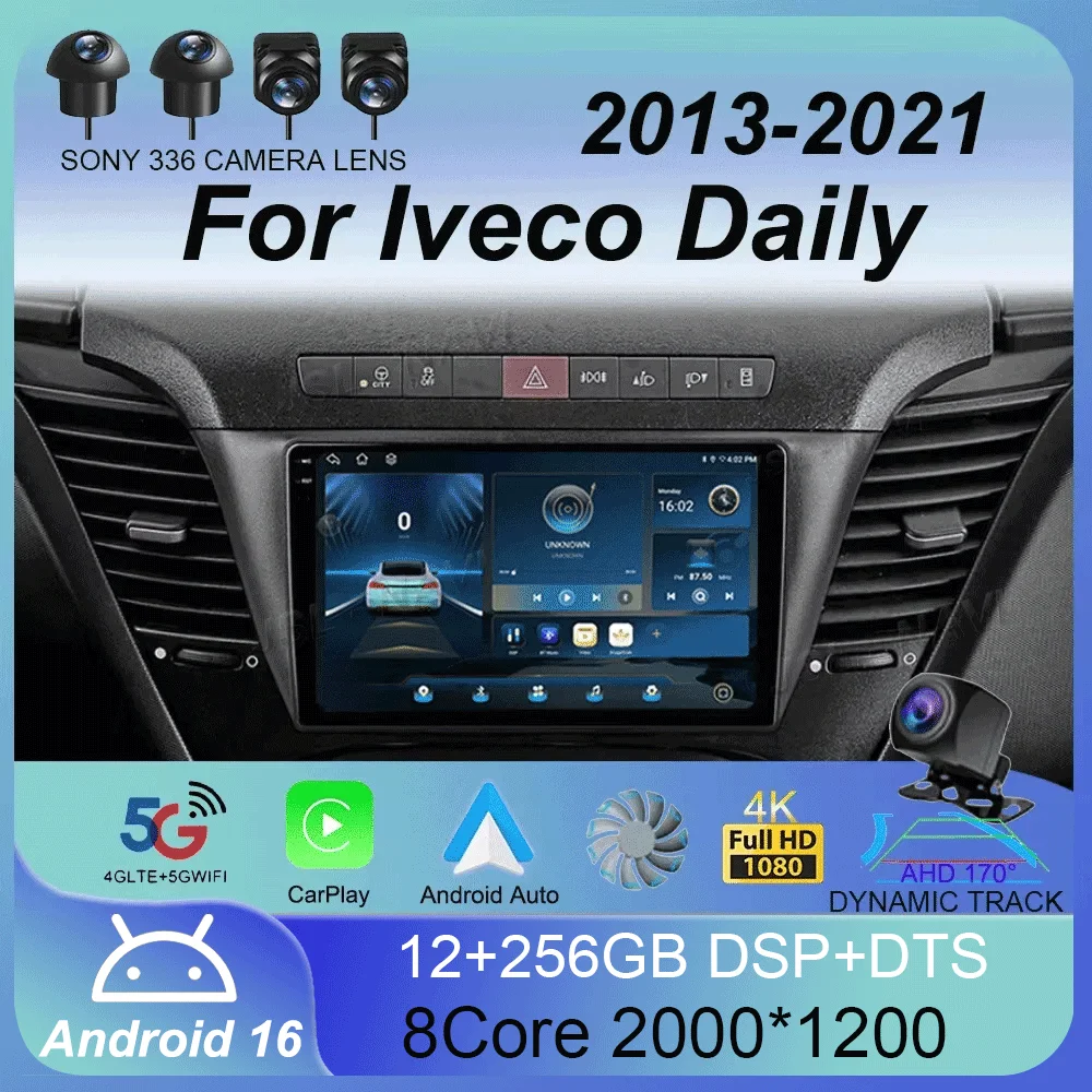 Android 16 Auto Car Radio Video Multimedia Player For Iveco Daily 2013-2021 CarPlay Navigation GPS Autoradio QLED Touch Screen