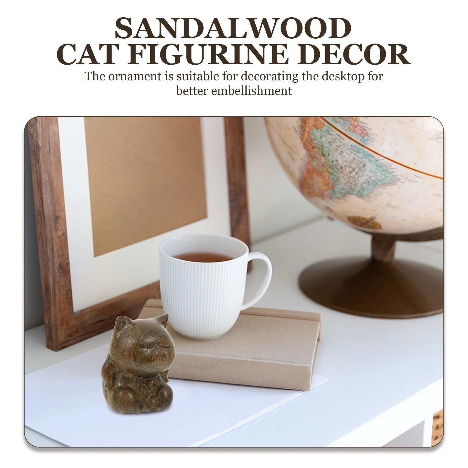 

Green Sandalwood Cat Ornament Wood Craft Desktop Decor Exquisite Carved Creative Home Decoration Wood Cat Adorn