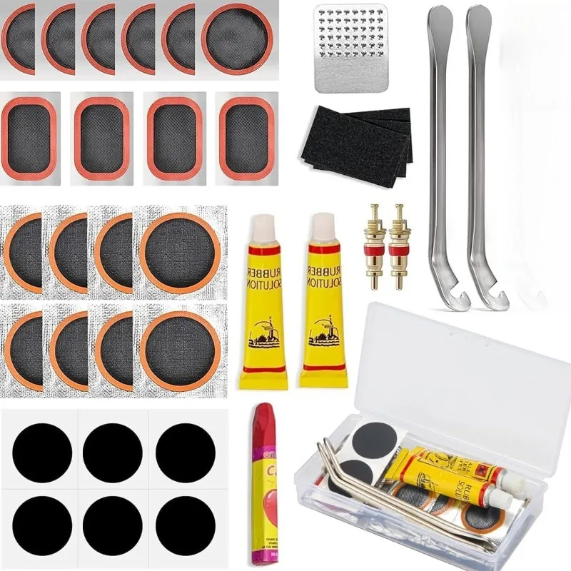 

Bicycle Flat Tire Repair Kit Tool Set Bike Inner Tube Puncture Patch Repair Tools Valcanzing Nozzl,Mettal Rod,Grinding Mettal