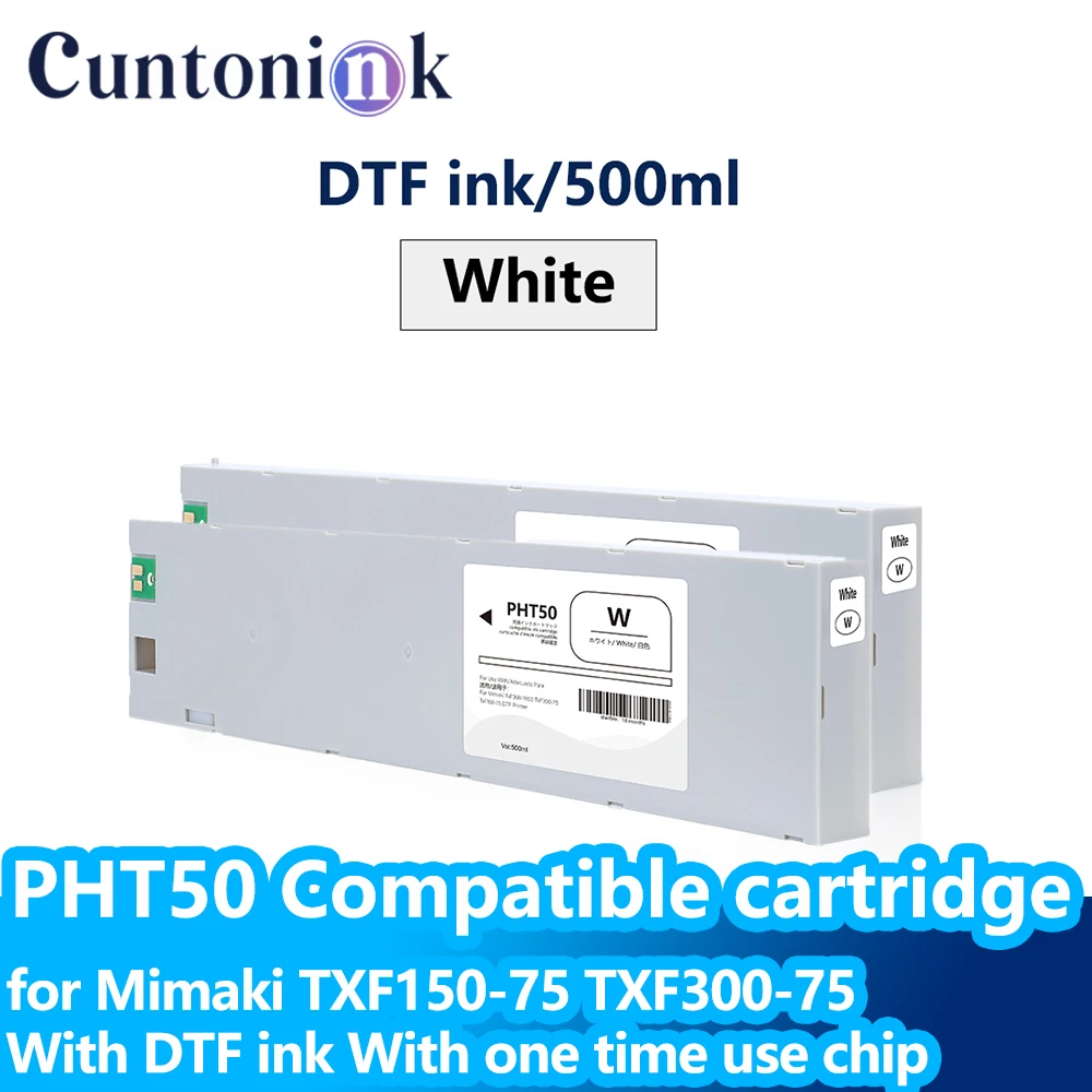 2pcs White 500ml PHT50 Compatible Ink Cartridge With DTF Ink With One Time Use Chip for Mimaki TXF150-75 TXF300-75 Printer