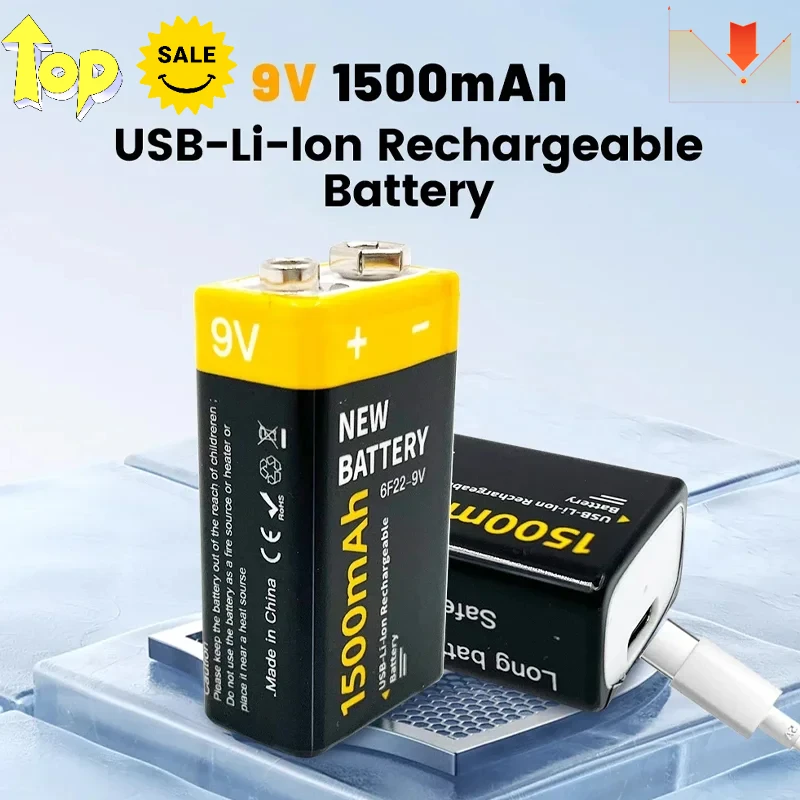 2024 New High Capacity USB Battery 9V 1500mAh Li-ion Battery USB Lithium Battery for Toys Remote Control Dropshipping