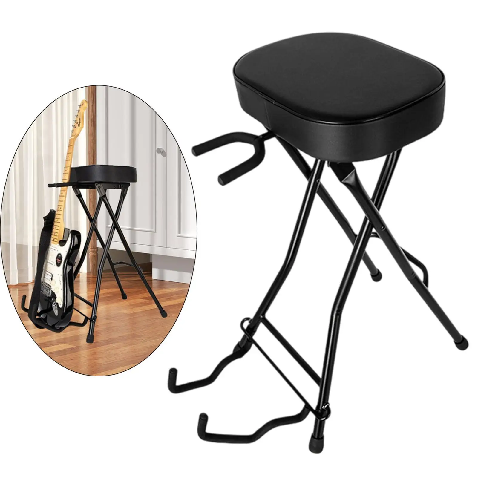 

Guitar Stool Seat Foldable Guitar Stool Folding Chair with Holder for Musician Playing Electric Guitarists