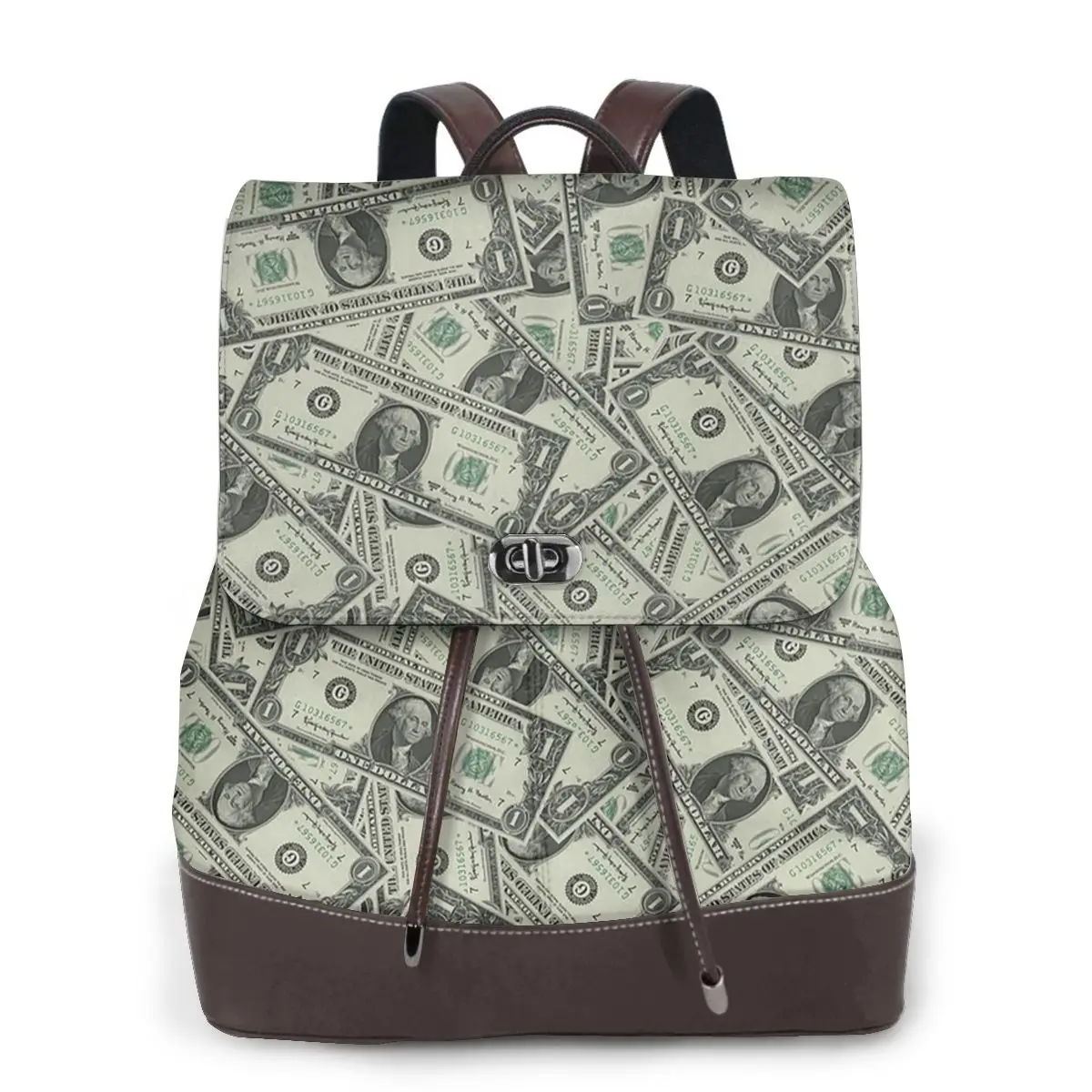 Money Dollars Bill Pattern Bookbag School Student Bags Hiking Travel Daypack for Women Fashion Derma Backpack