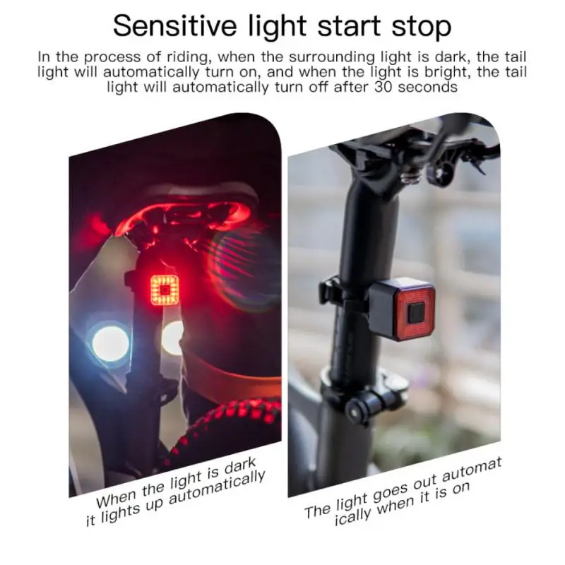 Smart Bicycle Rear Light Auto Start Stop Brake Sensing Induction Waterproof USB Charging Cycling Tail Taillight LED Bike Light