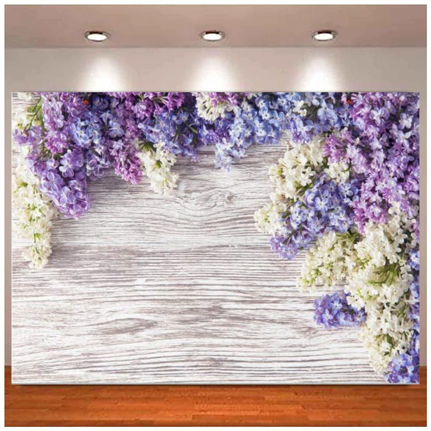 

Newborn Baby Wooden Plank Photography Backdrop Purple Lilac Flowers Bloom Bouquet Wall Girls Adults Portrait Photo Background