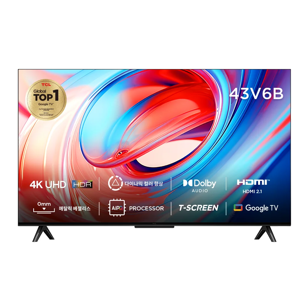 TCL 4K UHD 안드로이드11 TV 43V6B 108cm · 43인치 · 스탠드형 · 고객직접설치