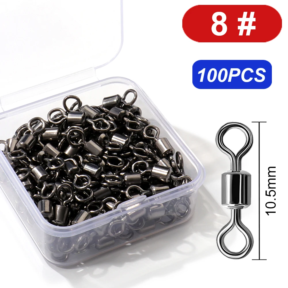 100Pcs Edelstahl Lager Roll Stecker Drehen Barrel Swivel Tackle Box Locken Linie Werkzeug Set Angeln Zubehör