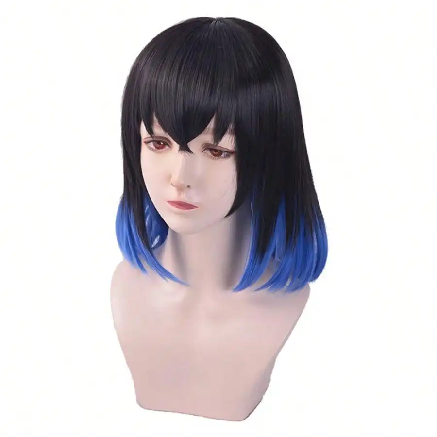 Fibra de alta temperatura hombres y mujeres para hombre Real Ombre Kimetsu No Yaiba pelucas cortas de Cosplay sintéticas Hashibira Inosuke