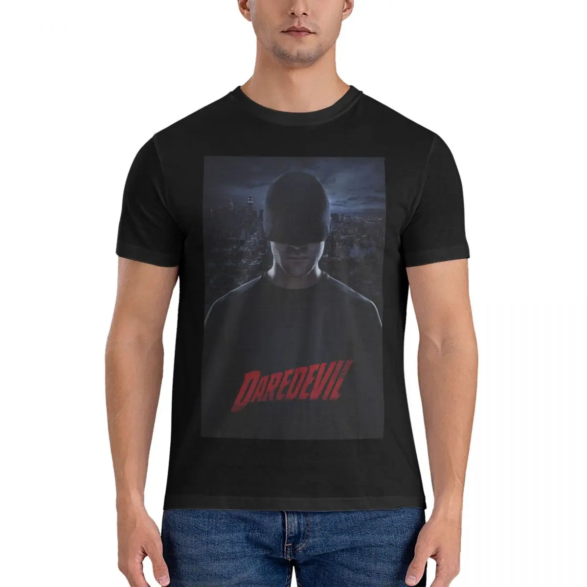 Black T Shirt Men 100% Cotton Funny T-Shirts O Neck Marvel Daredevil Tee Shirt Short Sleeve Tops 4XL 5XL 6XL