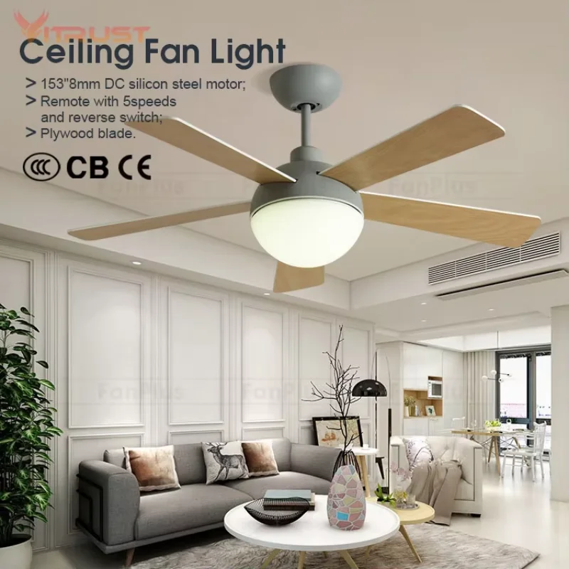 Nordic Macaron Fan Lamp DC Frequency Conversion Ceiling Ceiling Fan with LED Light and Remote Control