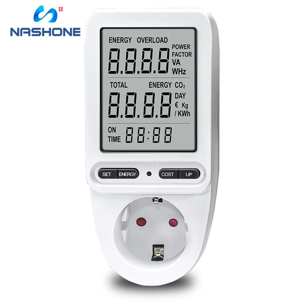 

Nashone Watmeter 220V Digital Power Meter 16A Electric Energy Meter 220 Ammeter Socket Voltage Amps Electricity Usage Monitor