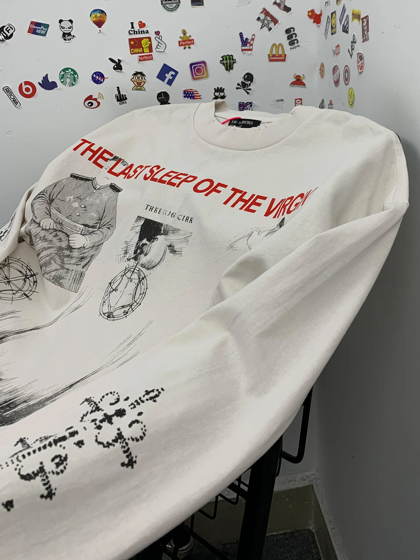 Washed Vintage American Casual Long Sleeve T-Shirt Men Loose Fit Printed Depressed Rich Second Generation Character Cotton Br...