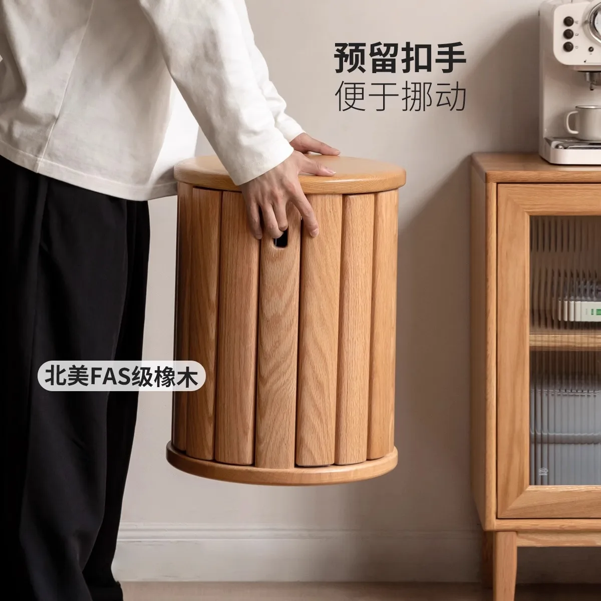 Solid wood stacking stool, restaurant home oak stacking music round stool combination