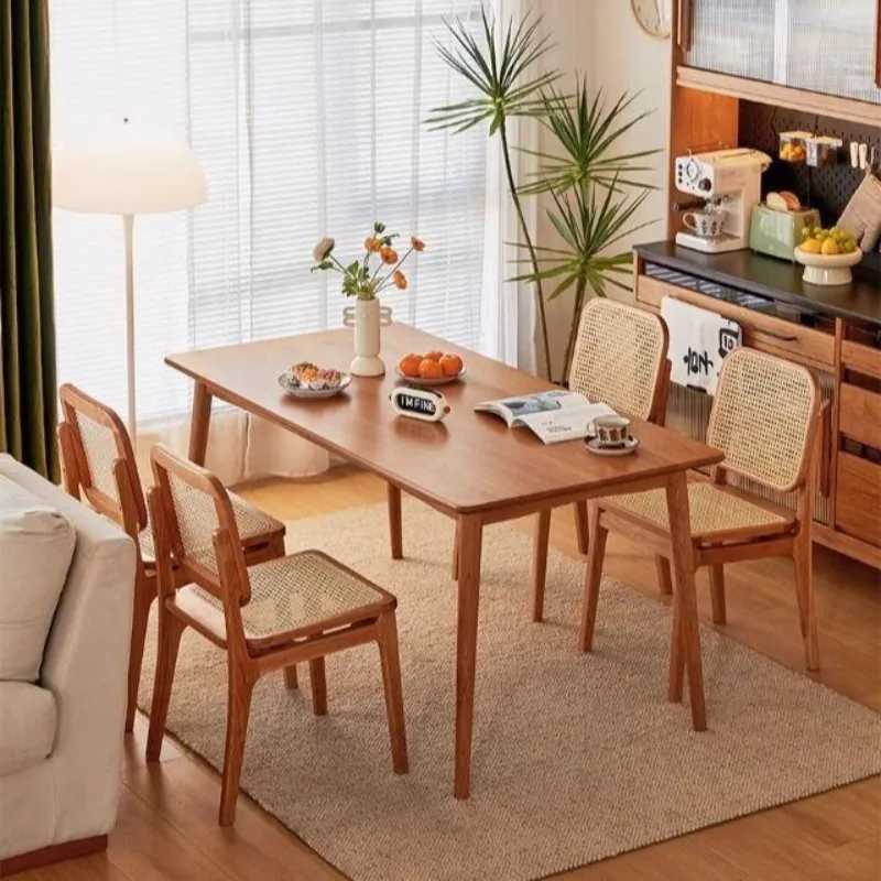 Cherry wood dining table, all solid wood dining table, household small apartment learning log dining table and chair combination