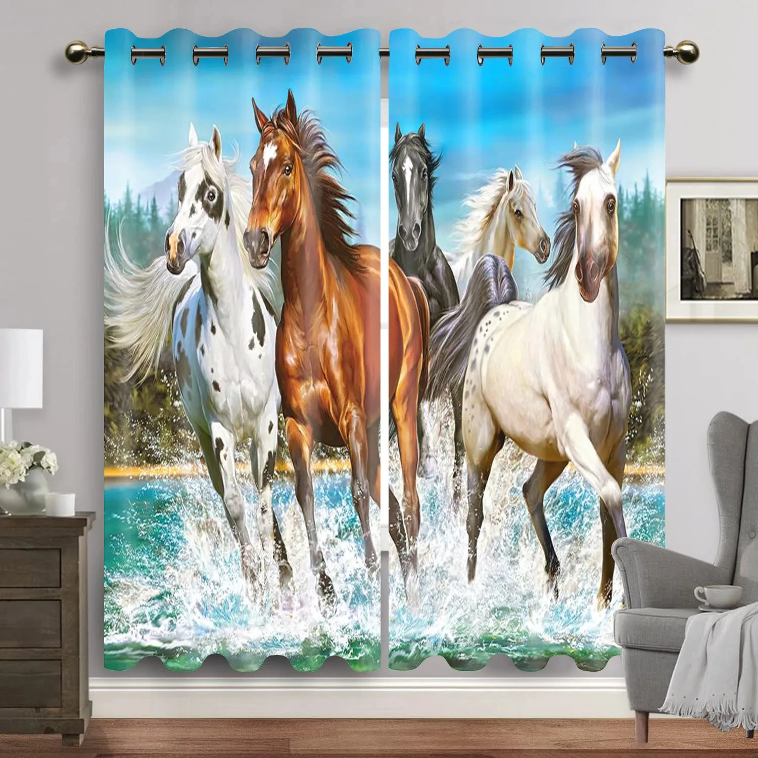 Horse Blackout Curtains for The Bedroom Animal Drapes in Living Room Curtin for Window Home Decor High Shading New Pattern