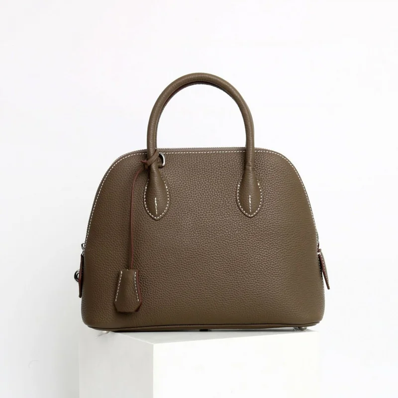 High Quality Top Layer Cowhide Design Shell Bag with Lock Cowhide Handbag Fashion Mini Crossbody Bowling Women\'s elegant bags