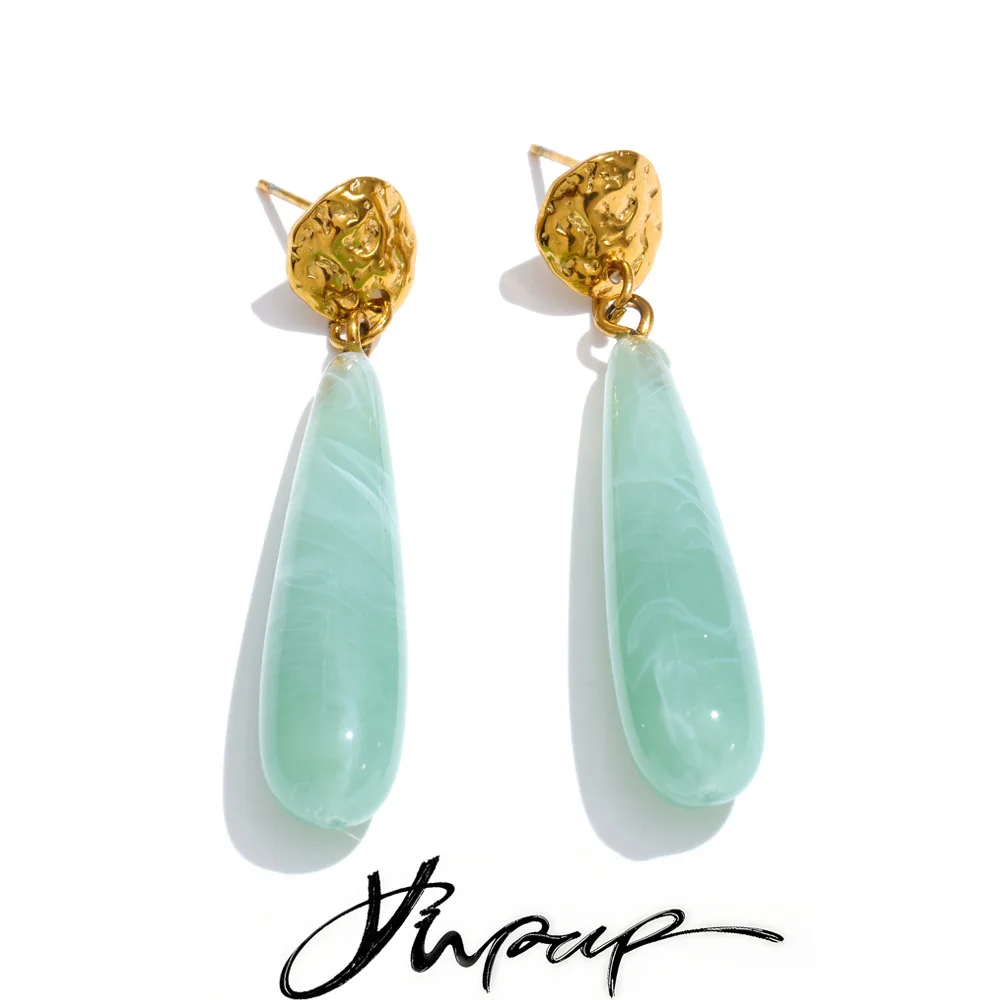 Yhpup 4-farbige Tropfenohrringe aus Acrylharz für den Sommer für Damen, exklusiver Candy-Modeschmuck aus Edelstahl